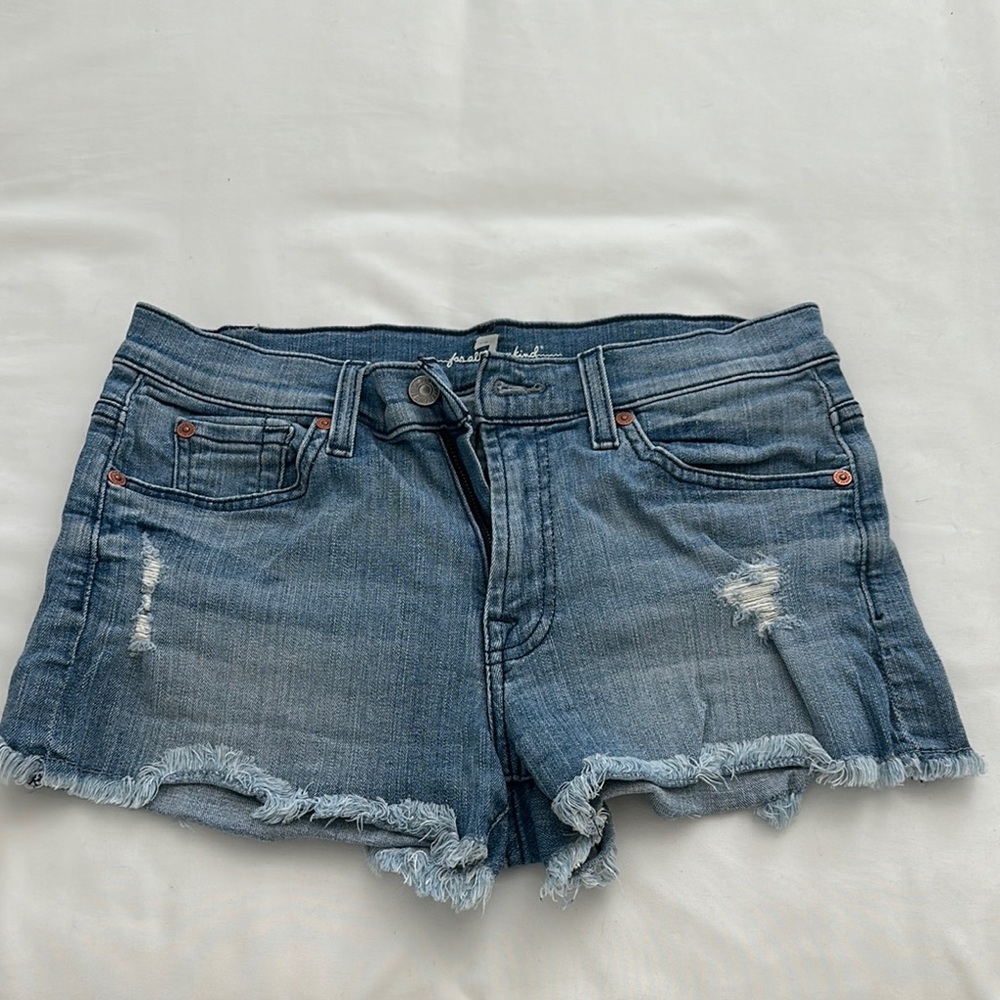 7 For All Mankind Blue Jean Shorts Distressed Cut-Off Style
